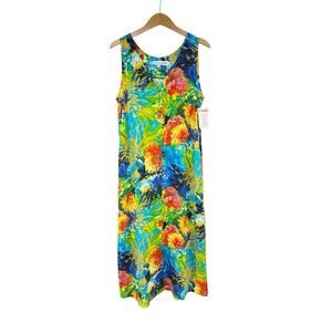 Vintage 90’s Jams World Bright Floral Button Front Midi Maxi Tank Dress Womens L